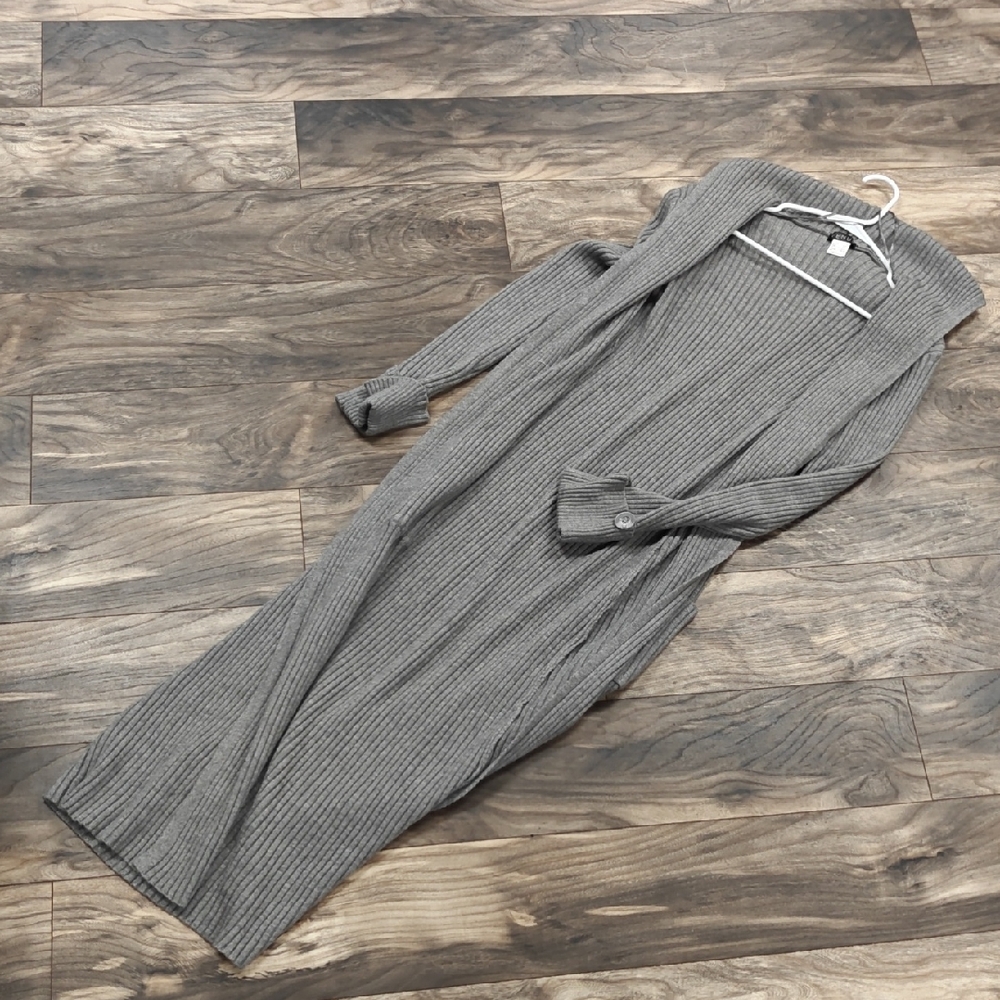 Venus Gray Ribbed Long Cardigan